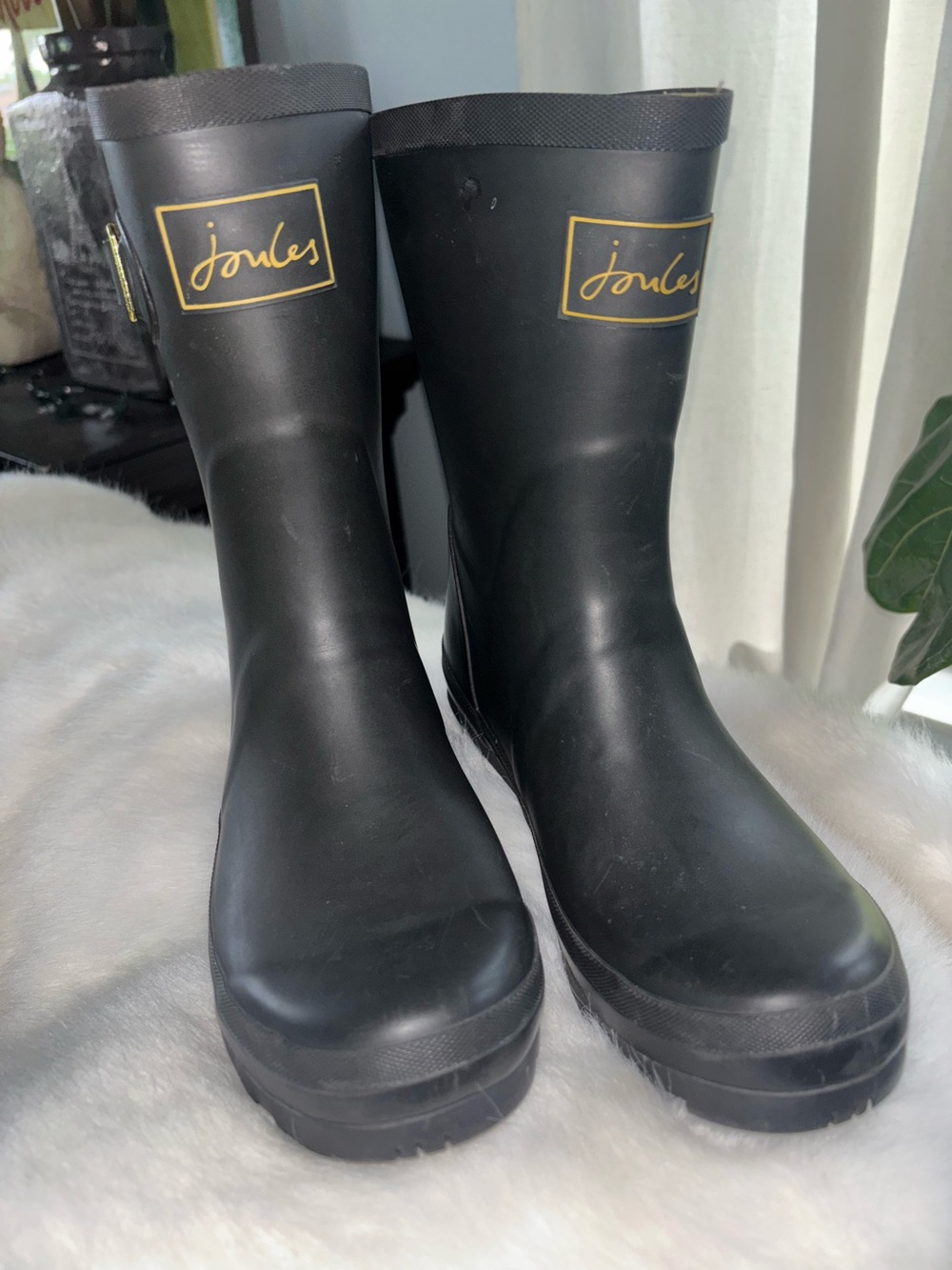 Joules Black Women's Rubber Rain Boots with Gold Logo US 7